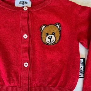 Moschino Red Kids Bear Embroidered Button Cardigan